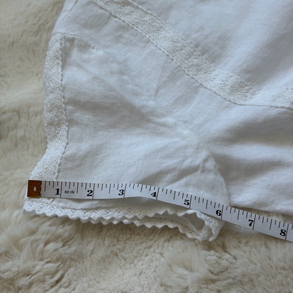 Chic Laura Bianchi White Linen Back Buttons Lace Trim Short Sleeve Women's Top-S - Picture 15 of 15
